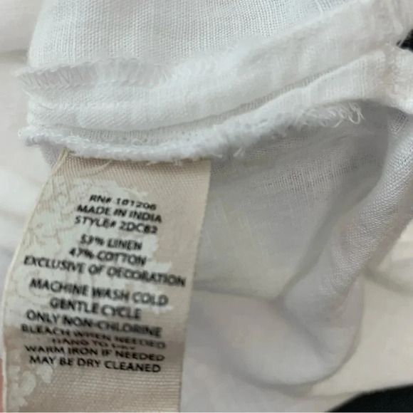 Soft Surroundings White Top Small  Linen Cotton Tunic Button Up Blue Trim Travel - Picture 9 of 11